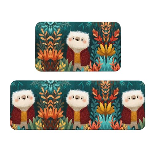 Alfombrillas de cocina con animales pequeños, juego de 2 tapetes antideslizantes para entrada 2