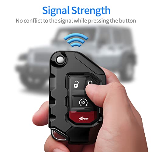 Image of Compatible with Jeep Key Fob Cover With Leather Keychain Soft TPU Protection Key Case for 2018-2026 Wrangler JL JLU Rubicon Wagoneer Gladiator JT Sahara JLU Remote Ke (Black)