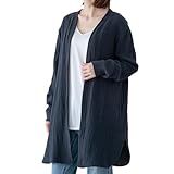 [ぼん家具] トッパーカーディガン ユニセックス ガーゼ生地 薄手 綿100％ ルームウェア ミドル丈 ゆったり 部屋着 春夏秋 羽織り 冷房対策 Mサイズ ネイビー recorela