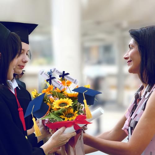 Image of Breling 12 Pcs Blue and Gold Graduation Centerpiece Sticks Felt Graduation Scroll Diploma and Grad Cap with Tassel Decor 2026 Table Toppers Centerpiece Party Supplies for Grad Party Decorations