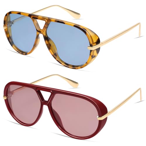 Image of VANLINKER Oversized Trendy Polarized Aviator Sunglasses for Women Men Retro Round Sunglasses Vintage Shield Shades VL9798