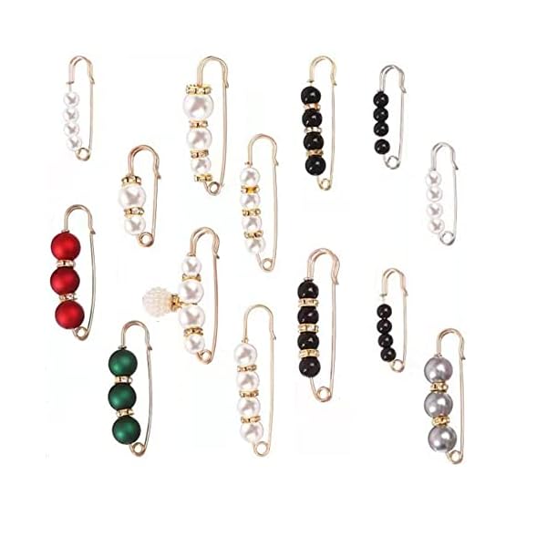 14 Pcs Sweater Brooch Pin,Naisfei Faux Pearl Sweater Shawl Clips Vintage Shirts Dresses Cardigan Collar Safety Pins for Women