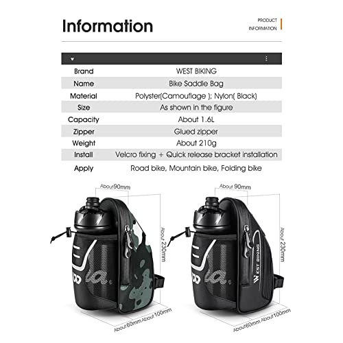 Aomiun 1.5L Bicycle Saddle Bag Large Capacity Cycling Pannier Bag Waterproof Tail Pack Riding Rear Water Bottle Holder Pack for Mountain Road Bike - Image 6