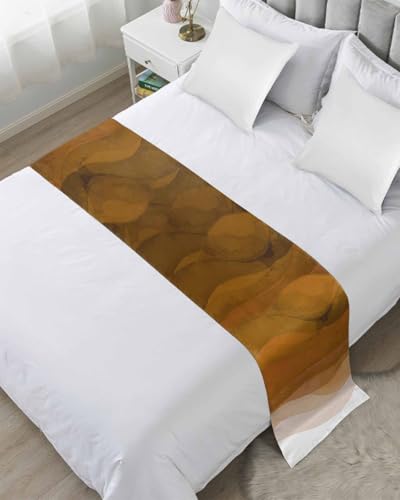Yukro Bed Runner Scarf, Burnt Orange Gradient Abstract Ocean Wave Twin Bed Scarf Runner, No Fading Decorative Bedding Scarf for Bedroom Hotels Homes and Guestrooms