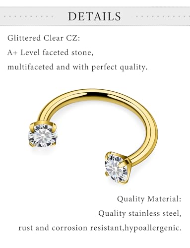 Horseshoe Nose Ring Surgical Steel Double Stud Nose Ring 18g Lip Rings Cubic Zirconia Horse Shoe Daith Piercing Jewelry for Women Inner Diameter 8-12mm3