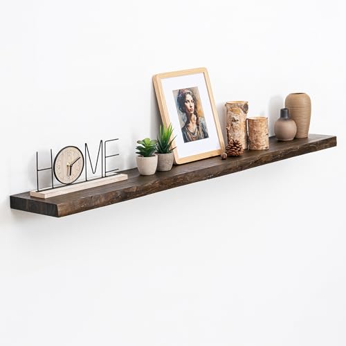 Image of Acovy Extra Deep 48 inch Long Live Edge Rustic Floating Shelves for Wall, Solid Wood Wall Shelves with Invisible Bracket Mount for Living Room Bathroom Bedroom Kitchen, Set of 1, Walnut