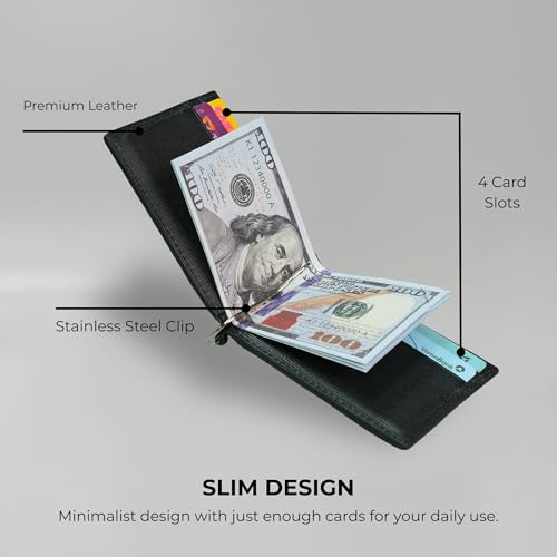 Leather Money Clip For Men, Geniue Leather Slim Wallet With Metal Clip For Cash, Minimalist Front Pocket RFID Blocking Leather Wallet Money Clip2
