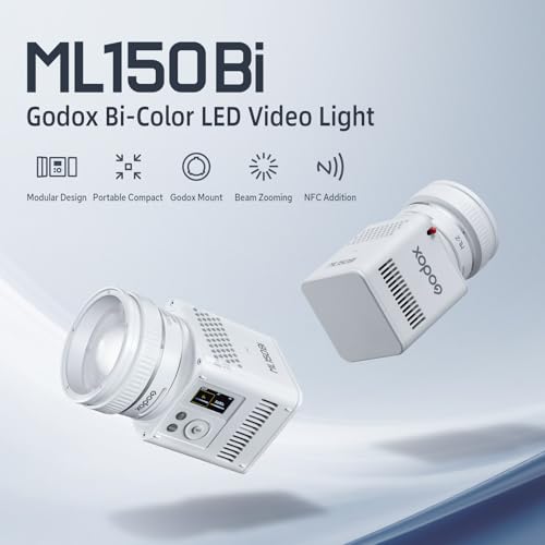 Image of Godox ML150Bi Bi-Color COB LED Video Light 150W, 61054Lux@1m, 2800K-6500K, 11 FX, Compact COB LED Continuous Output Lighting for Studio & Outdoor Shooting, APP /DMX /RDM Control, Handheld LED Monolight