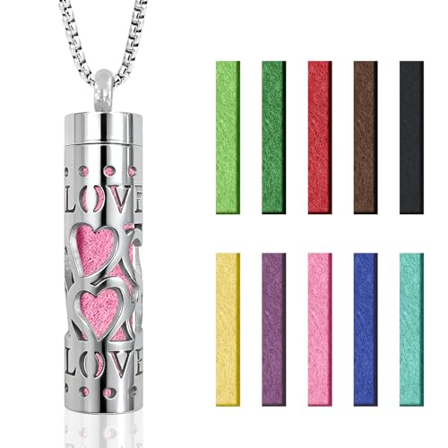 ELNX Collier Diffuseur d'Huiles Essentielles | Collier Aromathérapie en Acier Inoxydable avec 10 Tampons de Rechange Pendentif Bijoux Cadeau pour Femme et...