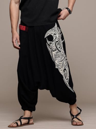 Image of The Veshti Company Printed Harem Pants for Men's Cotton Hippie Style Baggy Boho Yoga Pajama Pant with Pocket