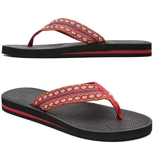 Megnya Flip Flop Sandals For Women, Comfortable Thong Sandals For Daily Use, Yoga Mat Foam Athletic Slippers For Walking Red White Size 8 #TOP4