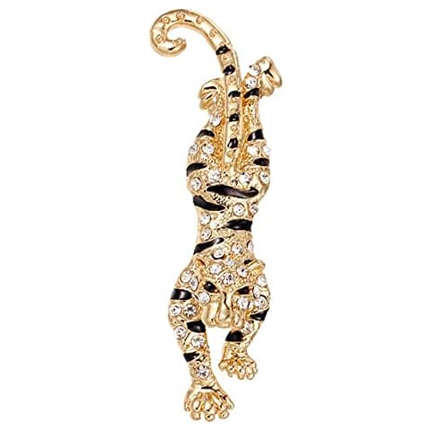 Yemyap Tiger Brooch Pin, Rhinestones Animal Tiger Brooch Pin, Animal Jewelry Pin Brooch, Rhinestones Funny Panther Leopard Animal Brooch Pin, Gold Cover