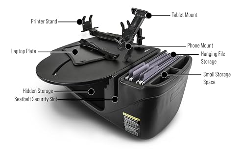 Image of AutoExec AE-RMCD-PM-TAB-PS-BT Roadmaster Car Desk for Your Vehicle Workstation and Mobile Office, Black with Phone Mount, Tablet Mount and Printer Stand | Phone Mount, Tablet Mount, Printer Stand, Vehicle Workstation and Mobile Office