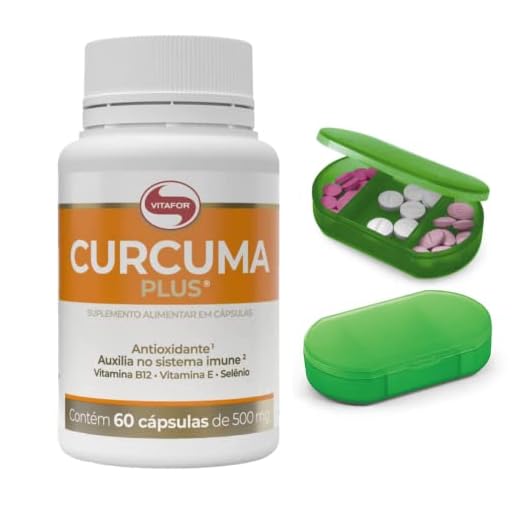 Kit Curcuma Plus 60 Cápsulas Branco Vitafor + Porta Capsulas