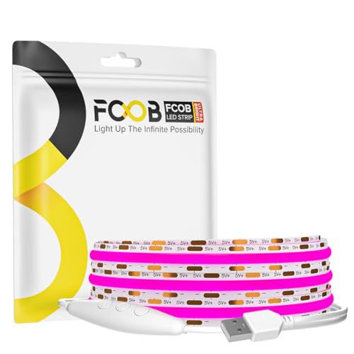 Image of 5V COB Purple Led Strip Light 6.56FT USB Powered CRI90+ LED Tape Lights with Dimmer, 8mm Width Dimmable High Density Flexible Strips for TV Under Cabinet Bedroom