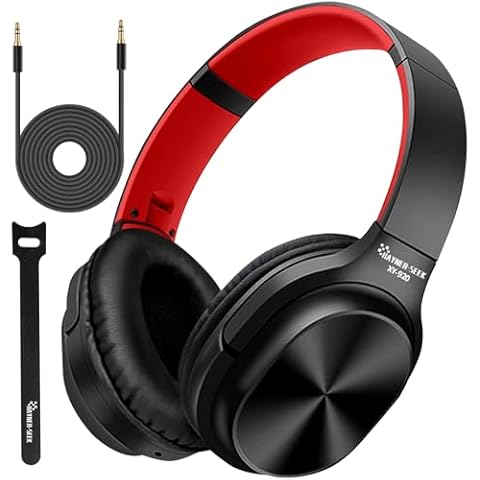 Hayner-Seek Studio Headphones with Microphone Over Ear Stereo Monitoring Closed Headphones for PC, Phone, Chatting, Music, DJ, Podcast (Classical Black-Red) Cover