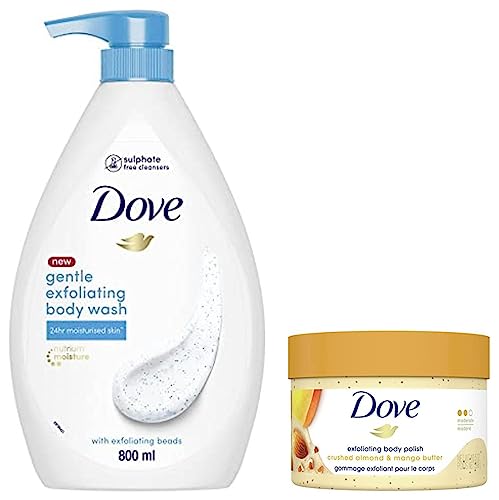 Image of Dove Exfoliating Body Polish Scrub, Fruity Scent, 298g & Dove Gentle Exfoliating Nourishing Body Wash, Mild Cleanser Moisturizes Skin, Balances Ph, For All Skin Type, 800 ml