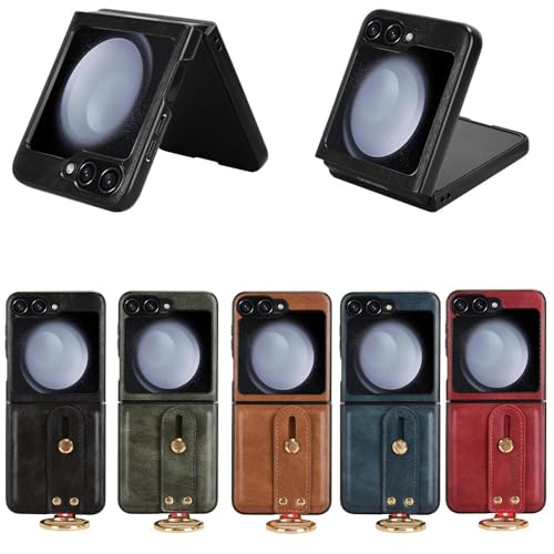 Image of Flip Cover for Samsung Galaxy Z Flip 6 5G, Leather Shockproof Polycarbonate Case (Ring Case, Pack of: 1) (Brown)