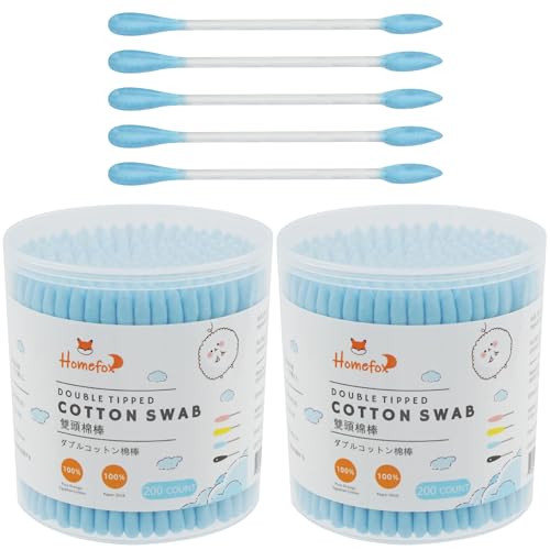 Image of Blue Cotton Swabs Precision Pointed - 400 Count Pointy Organic Cotton Buds Double Side Tightly Wrapped Cotton Tips Paper Stick Soft Gentle Lint-Free Cruelty-Free, Pointy & Round (Blue)