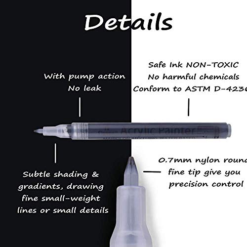 Nawod Paint Pens White Black Acrylic Marker 6 Pack, Acrylic Permanent Marker, White Paint Pens For Rock Ceramic Wooden Leather Glass Painting Metal Tire, 0.7Mm Extra Fine Point Quick Drying #TOP2