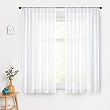 MRTREES White Sheer Curtains 45 inches Long Short Sheers Kitchen Curtains Small Window Voile Basemen