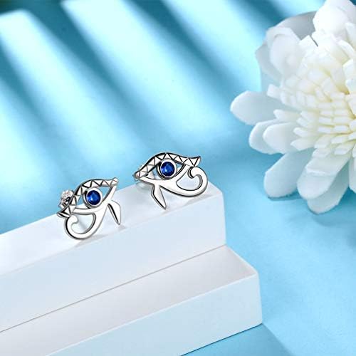Jewmon Egyptian Eye of Horus Earrings for Women 925 Stering Silver Blue Horus Eye Earrins Stud for Men Horus Eye of Ra Earrings Ancient Amulet Egyptian Earrings Jewelry Gifts for Women Men - Image 2