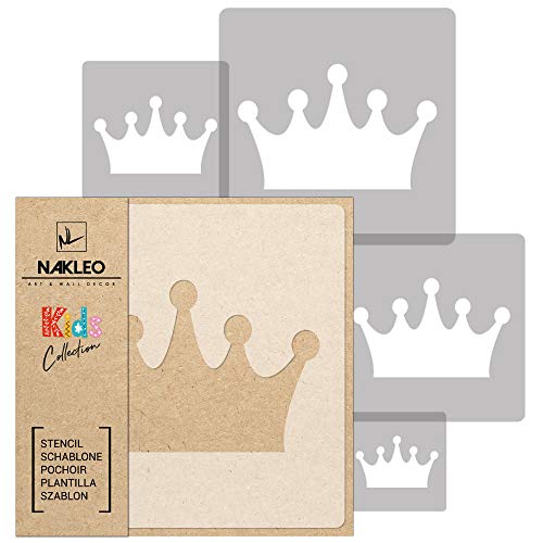NAKLEO Pochoirs de Peinture pour Enfants, 5 pièces 9x9 à 34x34cm, Modèle de Dessin en Plastique, Réutilisables, Couronne Princesse Reine, DIY Bricolage...