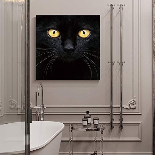 Hiyplay Canvas Wall Art Cue Black Cat In The Dark Picture Modern Artwork Printed On Canvas - Oil Painting For Wall Decor - Stretched And Framed Ready To Hang(12" X 12") #TOP3