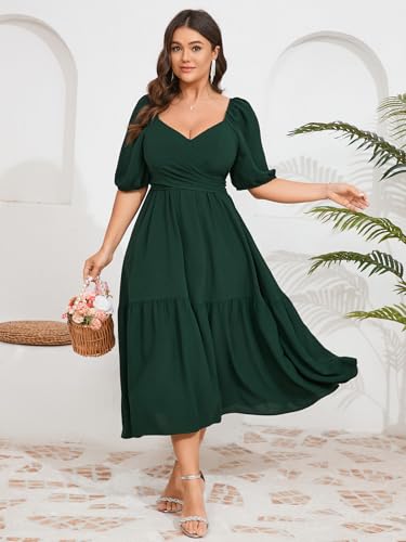 Plus Size Wedding Guest Dress Wrap V Neck Short Sleeve Elastic Waist Flowy A Line Cocktail Formal Maxi Dresses4