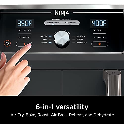 Ninja-DZ401-Foodi-10-Quart-6-in-1-DualZone-XL-2-Basket-Air-Fryer-with-2-Independent-Frying-Baskets-Match-Cook-Smart-Finish-to-Roast-Broil-Dehydrate-More-for-Quick-Grey-Renewed Ninja DZ401 Foodi 10 Quart 6 in 1 DualZone XL 2 Basket Air Fryer with 2 Independent Frying Baskets Match Cook Smart Finish to Roast Broil Dehydrate More for Quick Grey Renewed