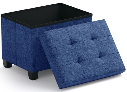 Ornavo Home Small Rectangle Storage Ottoman with Legs, 12x16x12, Navy Blue