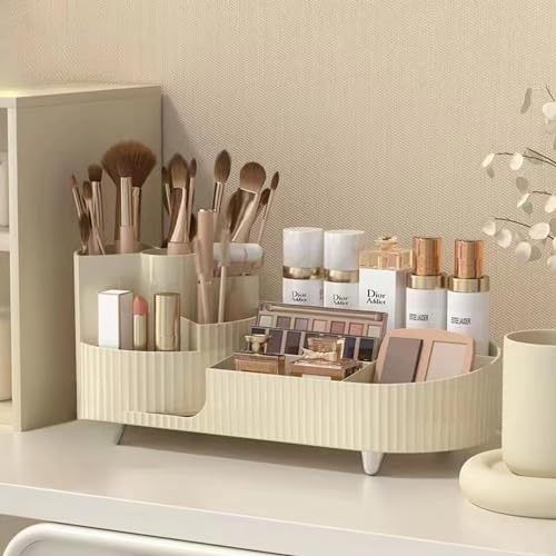 Image of BIG MAKE UP BOX Large Capacity Cosmetic Display Case Bathroom Counter Storager Cosmetics Shelf Organizer,easy to Hold All of Your Skincare Products (Off White)
