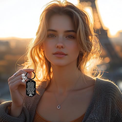 Image of Motorcycle Keychain Gifts for Men, Ride Safe Dad Keychain Motor Cycle Accessories for Bikers, Cool Gifts for Motorcycle Riders Men, May Your Guardian Angel Ride with You Keychains