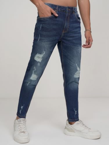Image of Highlander Men Mens Tapered Fit Denim Jeans|Regular Length|Distressed Jeans |Mid-Rise|Stylish Casual Wear with Stretchable Fabric for Everyday Comfort