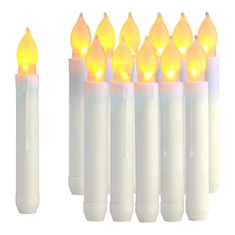 Raycare 12PCS LED Taper Candle Lights, Harry Potter Floating Candles, Flameless Battery Operated Window Candles for Christmas Wedding Birthday Party Mothers Day Gifts, Warm Yellow, Dia 0.79"x 6.5" Cover