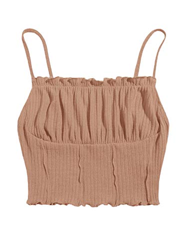 SheIn Women's V-Neck Strappy Sleeveless Camisole Wrap Solid Rib-Knit Cami Top Light Brown Large