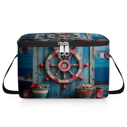 GzLeyigou Ship Anchor Lunch Bags for Women Men 9 Cans, Hot & Cold Food Delivery Bag Insulated Grocery Bag Insulated Lunch Box Anchor Cooler Bag for Office Work Picnic Beach