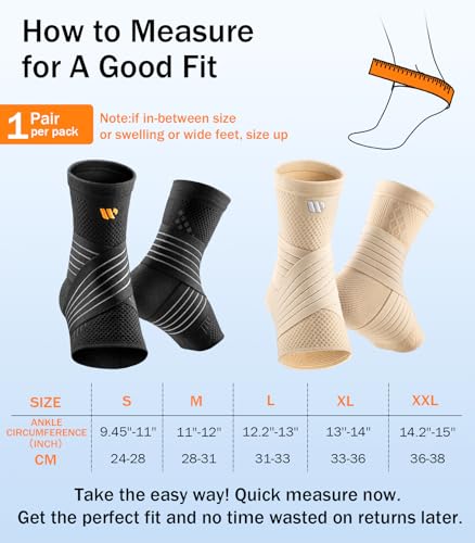 WHCOOL Low-Profile Ankle Braces for Women & Men, Customizable Ankle Compression Sleeve w/Wide Strap, Foot Support Wrap for Plantar Fasciitis Pain Relief, Achilles Tendonitis, Sprain, Black, 1 Pair, M — view 5