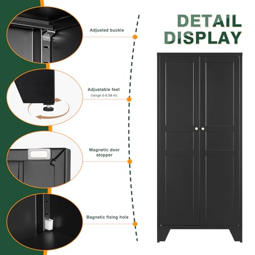 Image of Letaya Metal Pantry Storage Cabinet with Door and Adjustable Shelves,Black