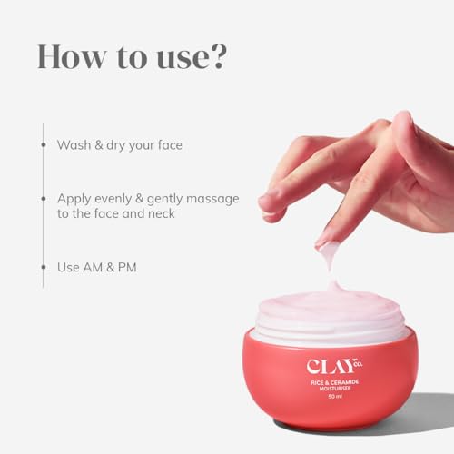 Image of Clayco Rice & Ceramide Moisturizer | Intense Hydration & Skin Barrier Repair | With Rice Extract, Multi-Ceramide Complex, Hyaluronic Acid, Vitamin B12, Aloe & Ginseng | Lightweight, Fast Absorbing & Brightening Face Cream for All Skin Types | 50ml