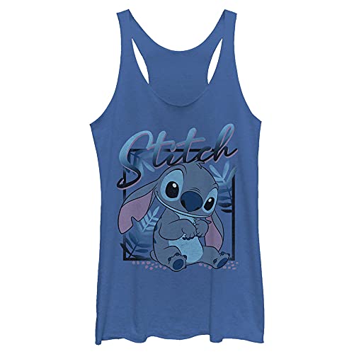 Disney Lilo & Stitch Tropic Blue Leaf Stitch Juniors Tri Blend Tank