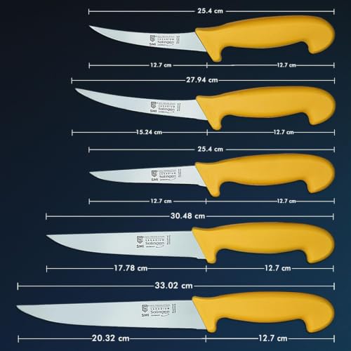 Foto von SMI 5 Stück Metzgermesser Set Solingen – Kochmesser, Küchenmesser, Fleischermesser & Ausbeinmesser, Schlachtermesser Set, Deutscher Molybdän Stahl 1.4116, Made in Solingen Germany