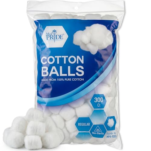 MED PRIDE Cotton Balls, 300 Count, 100% Pure Cotton, Ultra Soft & Highly Absorbent, Non-Sterile...