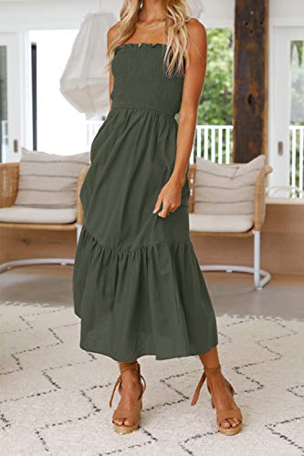 Image of ZESICA Women's Summer Boho Strapless Maxi Dress 2026 Casual Off Shoulder Smocked Flowy A Line Beach Holiday Long Dresses