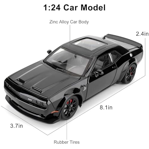 Image of Hellcat Toy Car 1:24 Scale Dodge Challenger Collection Diecast Metal Toy Model Car for Kids Light Sound Pull Back Openable Door
