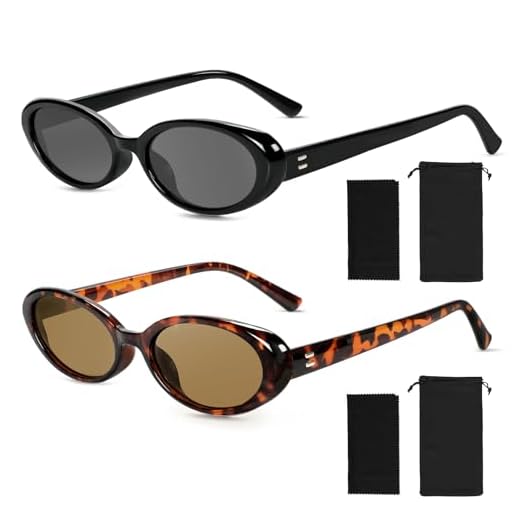 Becellen 2 Pièces Lunettes de Soleil Set Vintage, Ovale Annee 90 Rétro Lunettes de Soleil Mode Petite Cateye Sunglasses Protection UV 400 Pour Femme Homme