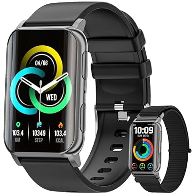 Fitness Tracker, 1.57" Smart Watch for Women Men, 10mm Ultra-Thin Fitness Watch with 2 Interchangeable Bands/Answer/Make Calls/120 Sports Modes/IP68 Waterproof, fits for Android iOS Devices, Black