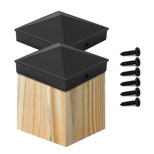 Image of VIVIDA 4x4 Aluminum Post Caps(Actual 3.5 inch x 3.5 inch), Black Metal Fence Post Caps with Waterproof Matte Powder Coated, for Wooden Fence, Deck, Mailbox, Patio, Pyramid Style, Screw Included, 2 Pack