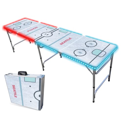 PARTYPONG 8-Foot Professional Beer Pong Table w/LED Lights - Seattle Hockey Rink