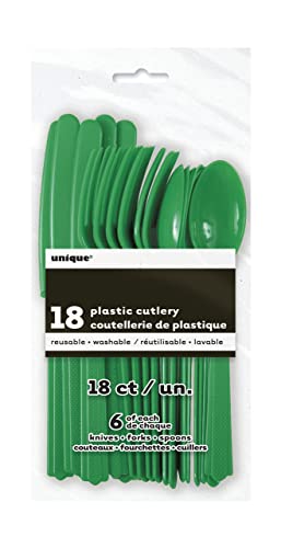 Image of Green Plastic Silverware Set for 6 Guests (18pcs)